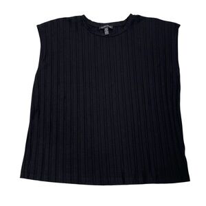 Eileen Fisher Wide‎ Rib Stretch Crew Neck Black Top Size Xxs